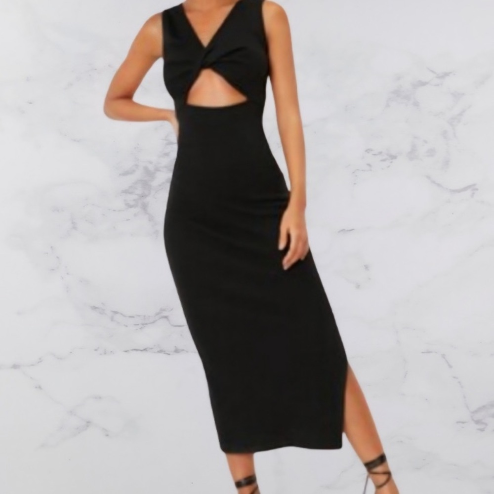Nasty Gal Black Midi Dress with Cut Out